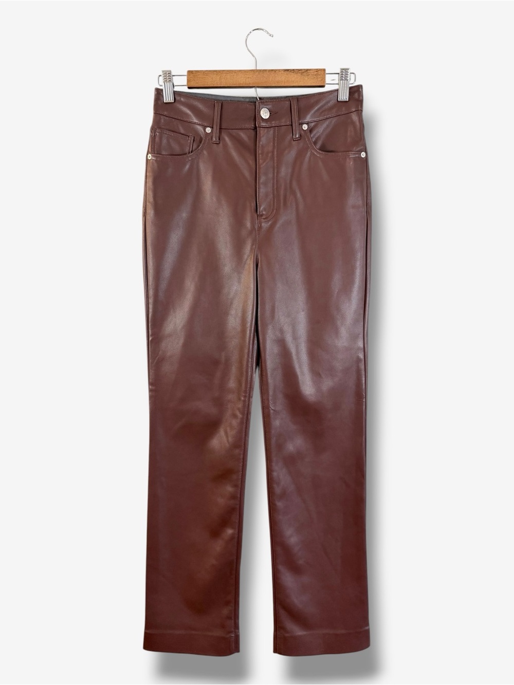 Express Brown Faux Leather Pants Size 2 Short (2S) 90s Slim Super High Rise